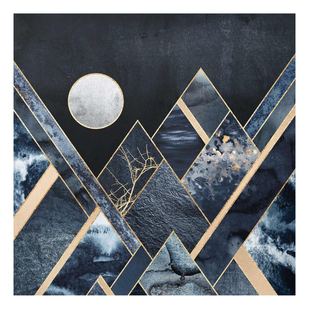 Obrazy na szkle abstrakcja Złoty księżyc abstrakcyjne czarne góry