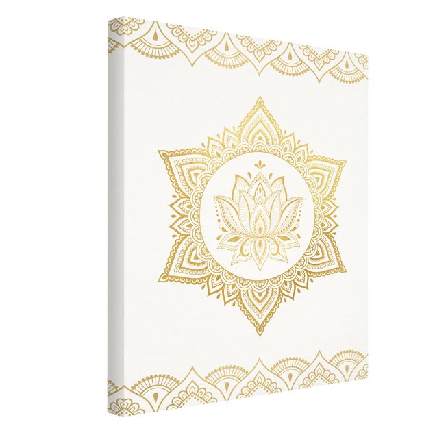 Obrazy nowoczesny Mandala Lotus Ilustracja Ornament z białego złota
