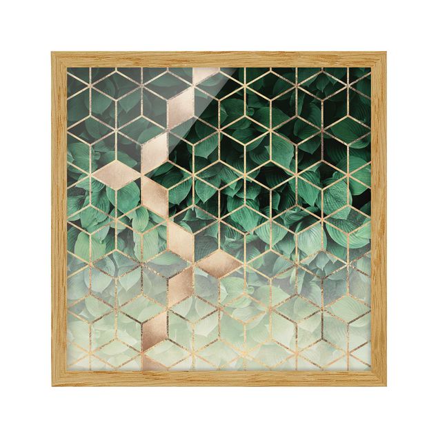 Obrazy w ramie do łazienki Zielone liście złota geometria