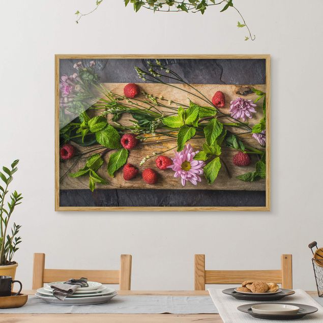 Obrazy w ramie do kuchni Kwiaty Maliny Mięta