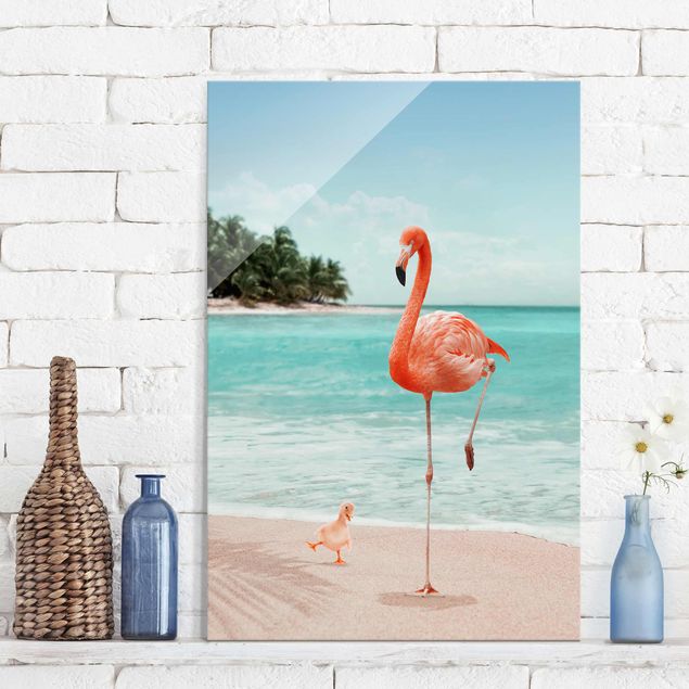 Obrazy nowoczesne Plaża z flamingiem