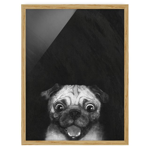 Obrazy w ramie do łazienki Ilustracja pies Pug malarstwo na czarno-biały