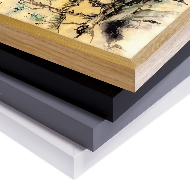 Obrazy w ramie do kuchni Japońska akwarela Rysowanie cedrów i gór