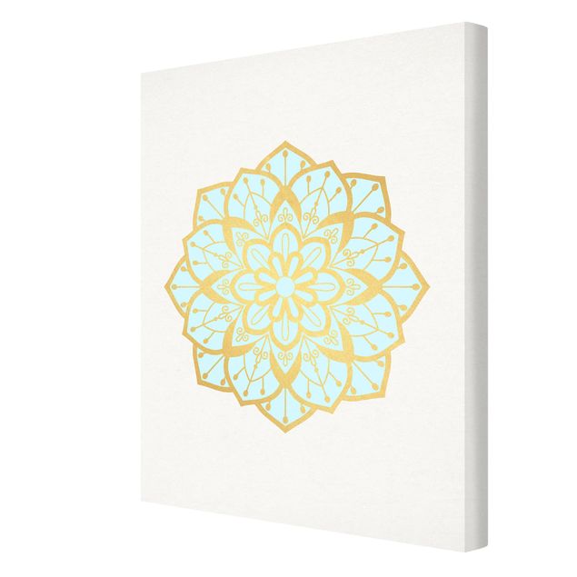 Mandala obraz Mandala Ilustracja kwiatowa jasnoniebieski złoty