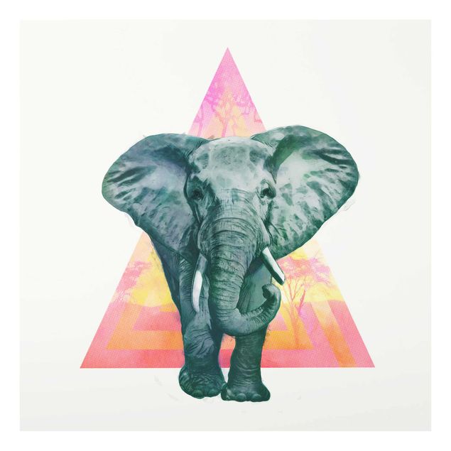 Obrazy na szkle zwierzęta Ilustracja przedstawiająca słonia na tle trójkątnego obrazu