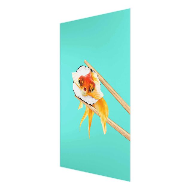 Obrazy na szkle artyści Sushi z złotą rybką