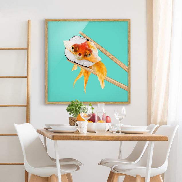 Obrazy w ramie artystyczny Sushi z złotą rybką