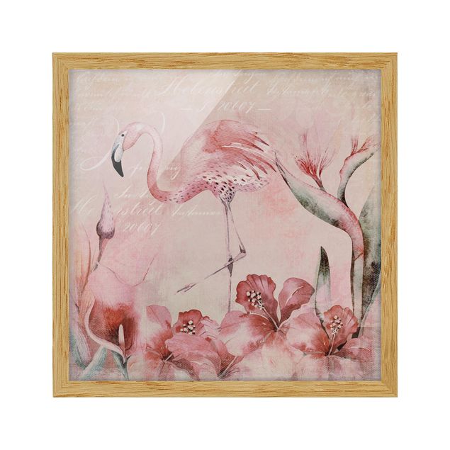 Obrazy w ramie do kuchni Shabby Chic Kolaż - Flamingo