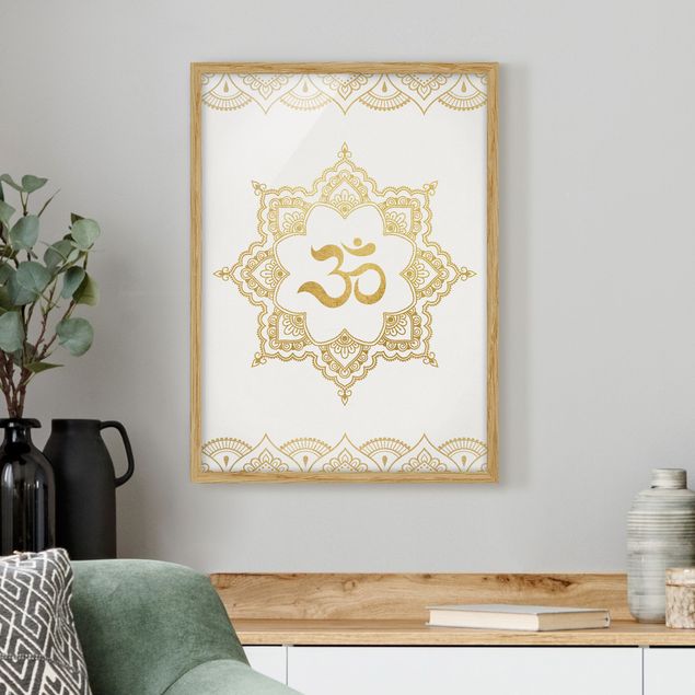 Dekoracja do kuchni Mandala OM Ilustracja Ornament z białego złota