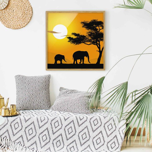 Obrazy w ramie krajobraz Spacer na słoniach afrykańskich