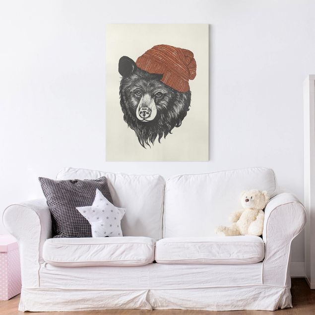 Obraz misia Ilustracja Niedźwiedź z czerwoną czapką Rysunek
