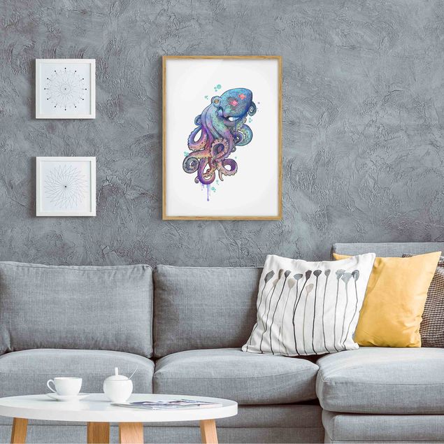Obrazy w ramie do korytarzu Ilustracja Ośmiornica purpurowy turkusowy obraz