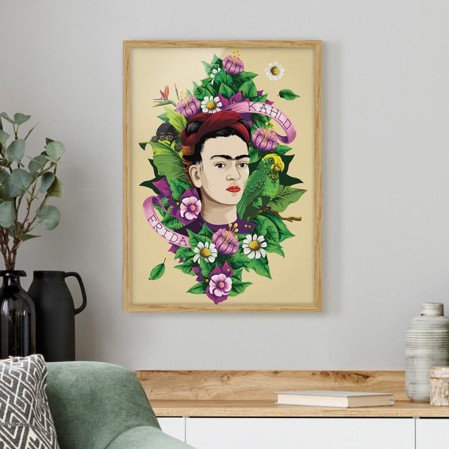 Obrazy w ramie artystyczne Frida Kahlo - Frida, małpa i papuga