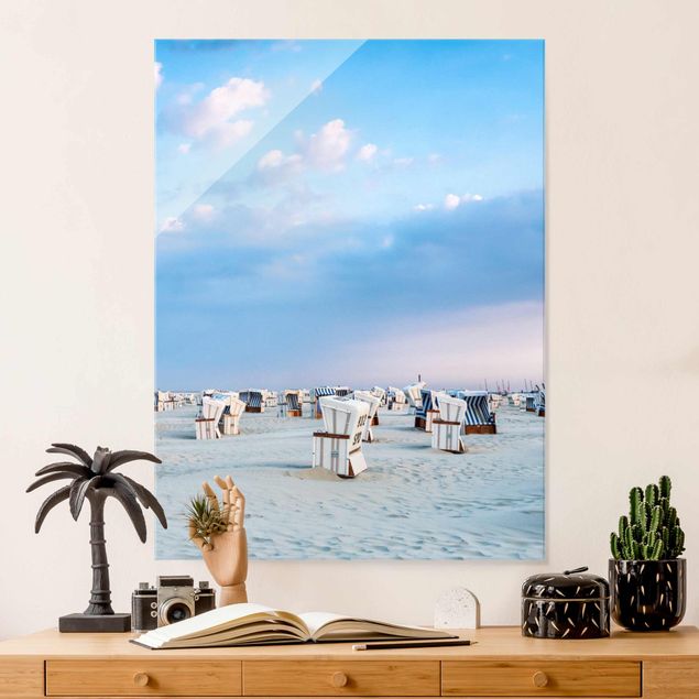 Obrazy na szkle architektura i horyzont Krzesła plażowe nad Morzem Północnym