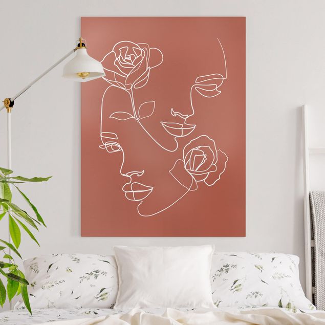 Obrazy motywy kwiatowe Line Art Twarze kobiet Róże Miedź