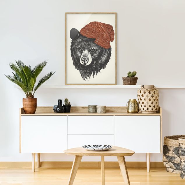 Obrazy w ramie do korytarzu Ilustracja Niedźwiedź z czerwoną czapką Rysunek