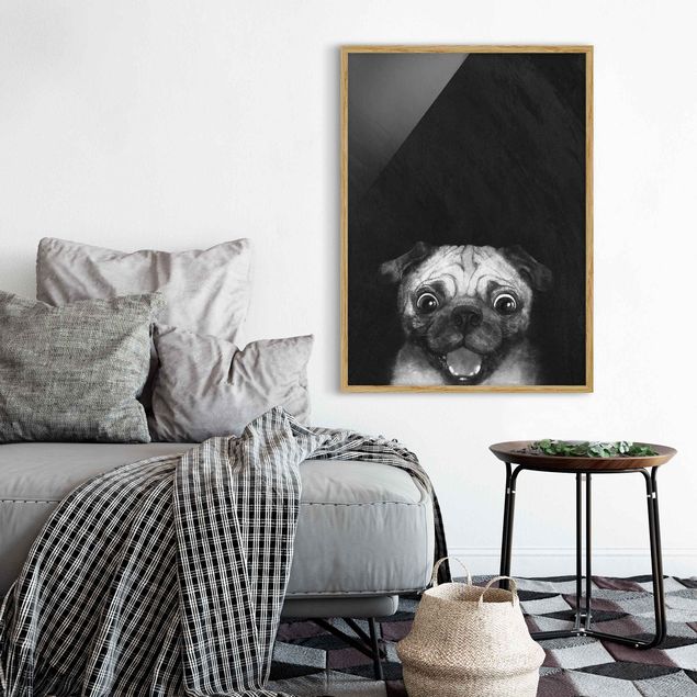 Obrazy w ramie do korytarzu Ilustracja pies Pug malarstwo na czarno-biały