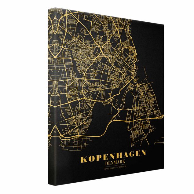 Obraz na płótnie Mapa miasta Kopenhaga - Klasyczna czerń