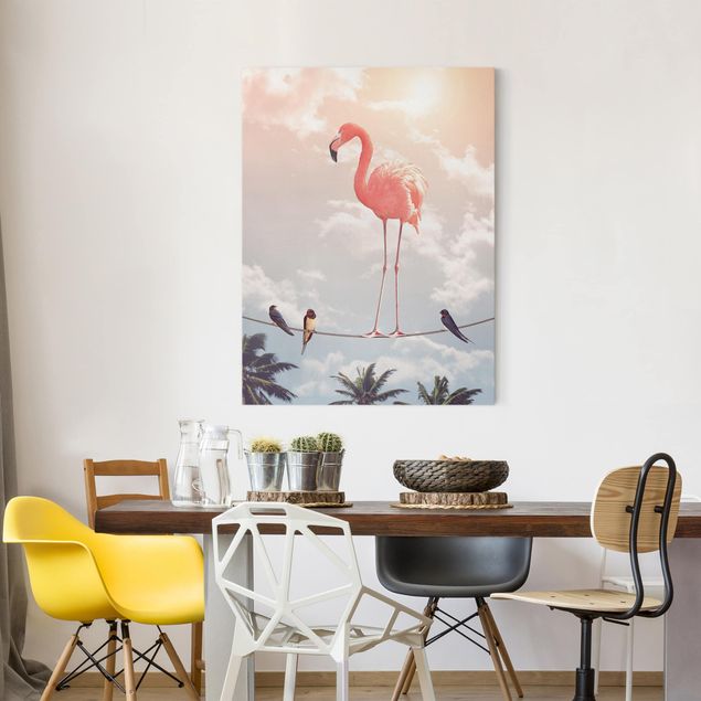 Obrazy do salonu nowoczesne Niebo z flamingiem