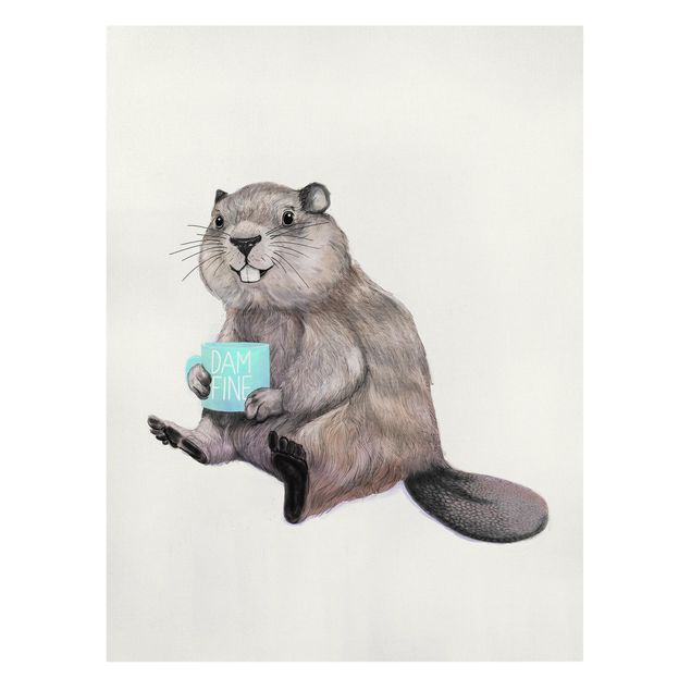 Zwierzęta obrazy Ilustracja przedstawiająca bobra z filiżanką kawy