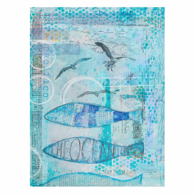 Ryby obrazy Kolorowy kolaż - Niebieskie rybki