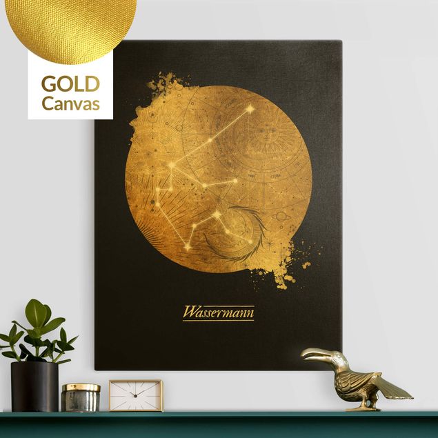 Obrazy nowoczesny Znak zodiaku Aquarius Szare złoto