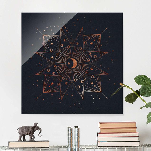 Obrazy na szkle róże Astrologia Księżyc Magia Niebieskie Złoto