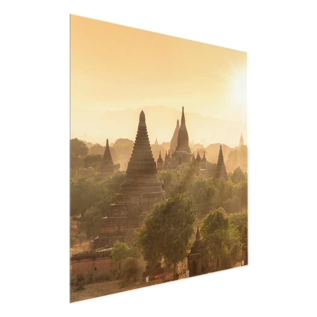 Obrazy na szkle kwadrat Zachód słońca nad Baganem
