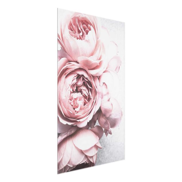 Obrazy na szkle portret Kwiaty różowej piwonii Shabby Pastel