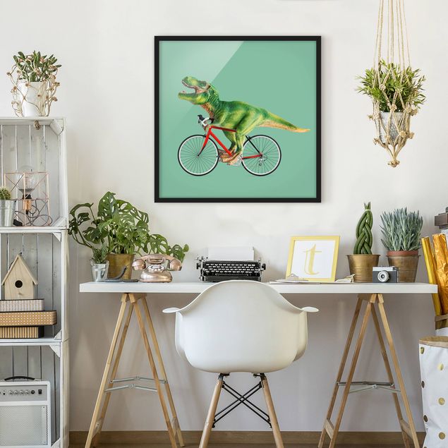 Obrazy w ramie artystyczne Dinozaur z rowerem