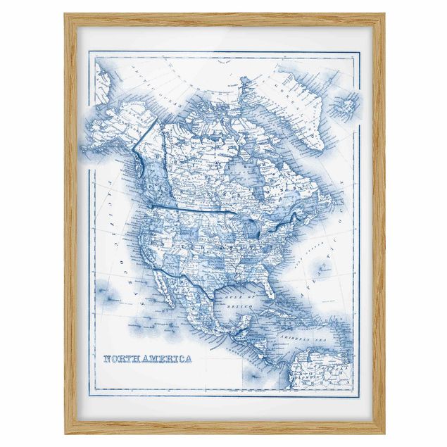 Obrazy w ramie do kuchni Mapa w odcieniach niebieskiego - Ameryka Północna