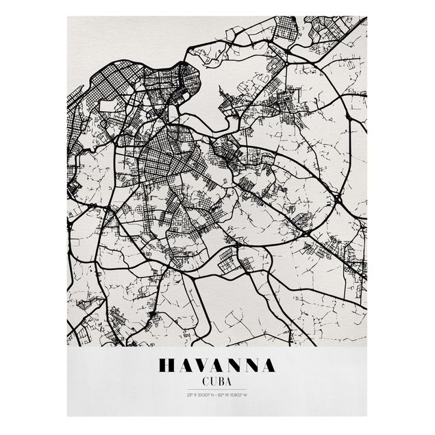 Czarno białe obrazy Mapa miasta Hawana - Klasyczna