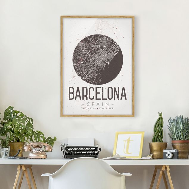 Obrazy w ramie do korytarzu Mapa miasta Barcelona - Retro
