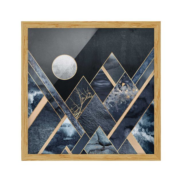 Obrazy w ramie do łazienki Złoty księżyc abstrakcyjne czarne góry