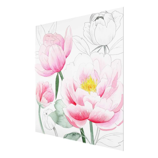 Obrazy z motywem kwiatowym Rysowanie różowych peonii I