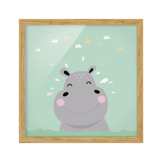 Obrazy w ramie zwierzęta Szczęśliwy hipopotam