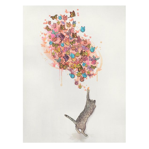 Obrazy koty Ilustracja kot z kolorowymi motylami malarstwo