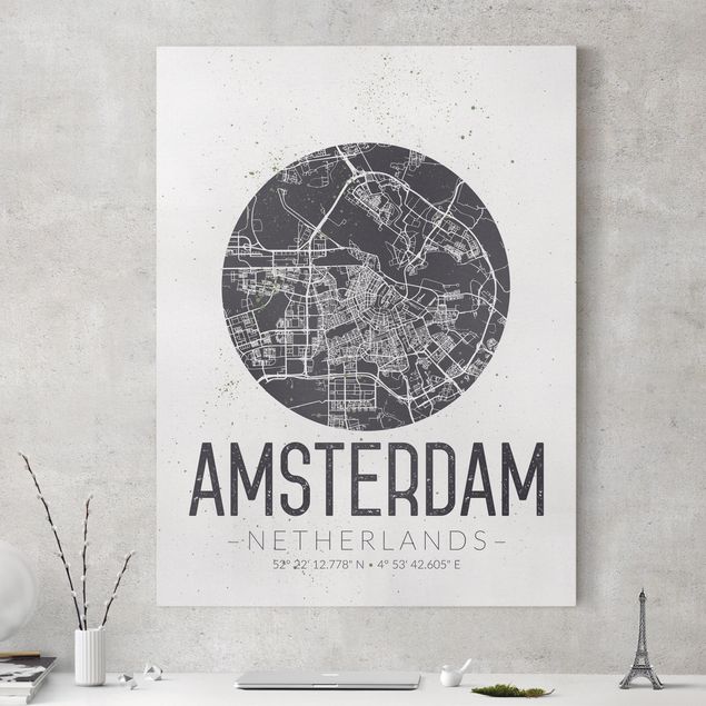 Dekoracja do kuchni Mapa miasta Amsterdam - Retro