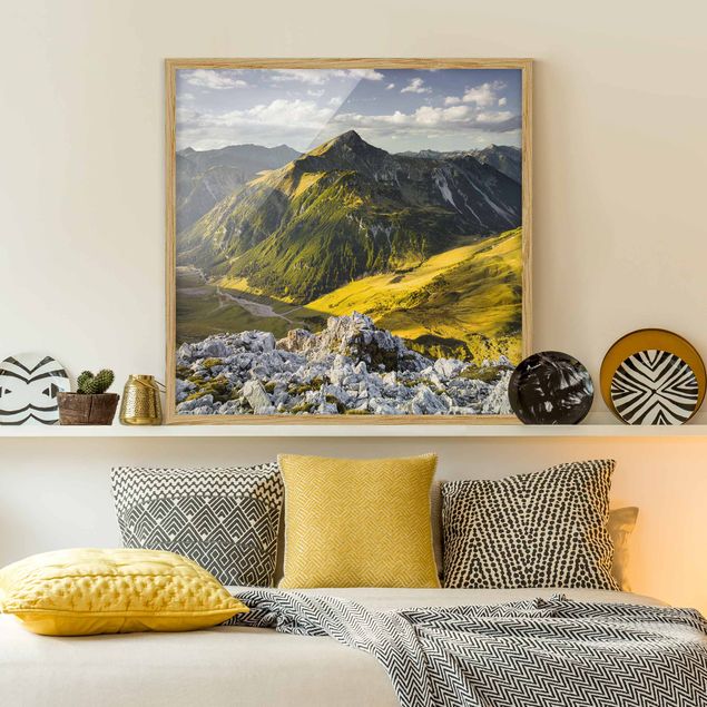 Obrazy w ramie krajobraz Góry i dolina w Alpach Lechtalskich w Tyrolu