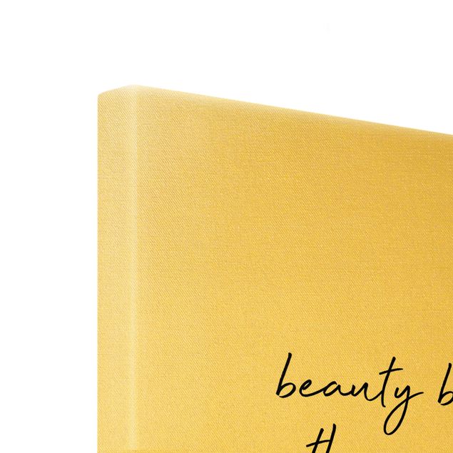 Złoty obraz na płótnie - Typografia Piękno zaczyna się od cytatu