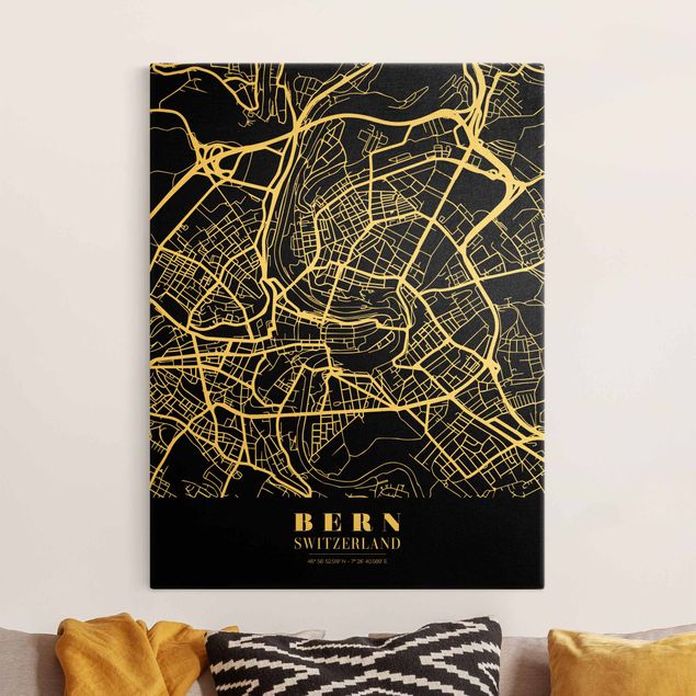Dekoracja do kuchni Mapa miasta Berno - Klasyczna czerń
