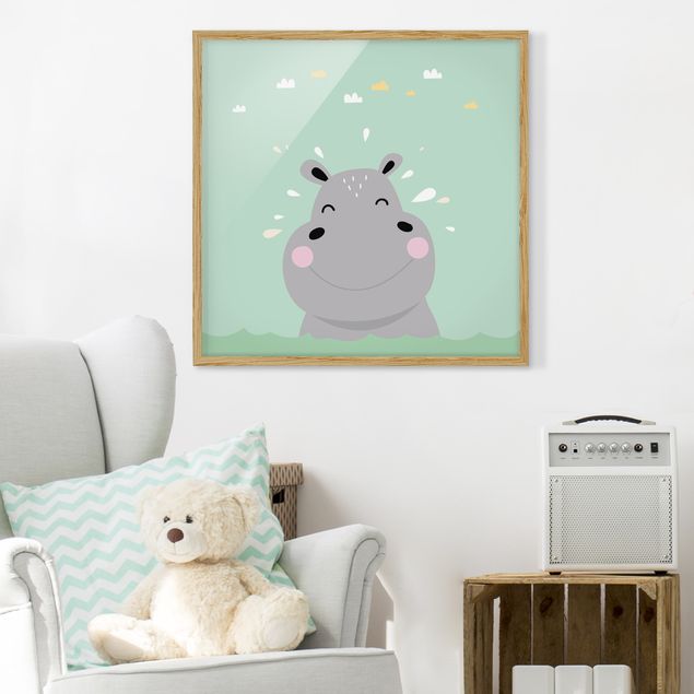 Obrazy w ramie dla dzieci Szczęśliwy hipopotam