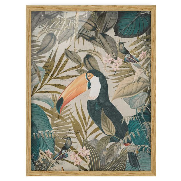 Obrazy w ramie do kuchni Kolaże w stylu vintage - Tukan w dżungli