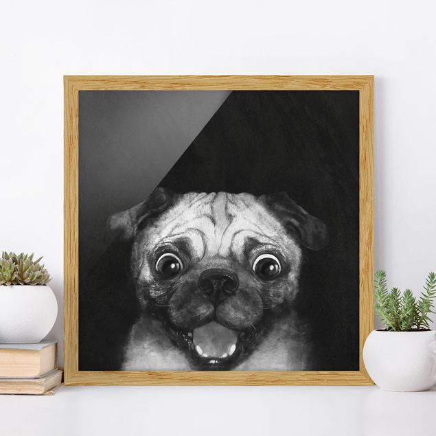 Dekoracja do kuchni Ilustracja pies Pug malarstwo na czarno-biały