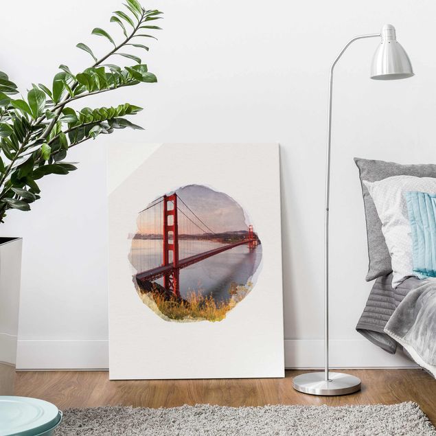 Obrazy na szkle architektura i horyzont Akwarele - Most Złotoen Gate w San Francisco