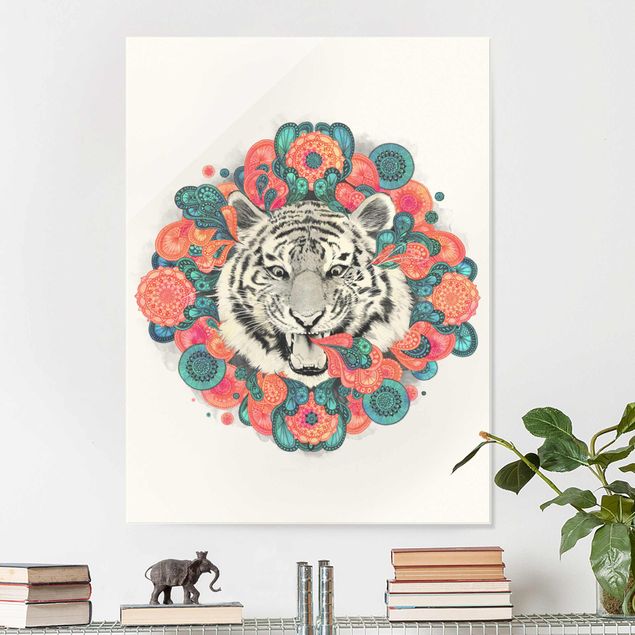 Obraz różowy Ilustracja tygrysa Rysunek mandala paisley