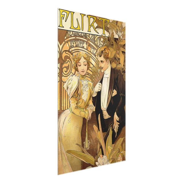 Obrazy na szkle portret Alfons Mucha - Plakat reklamowy ciastek Flirt