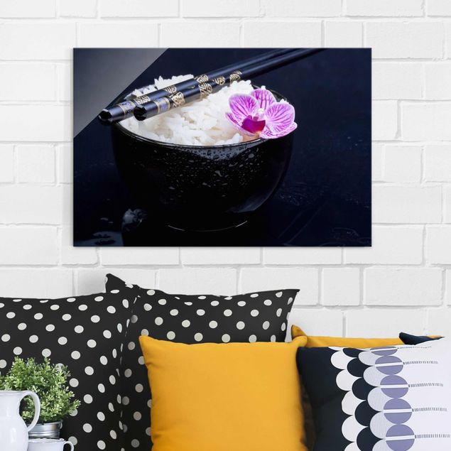 Obraz storczyk na szkle Miska na ryż z orchideą