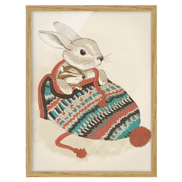 Obrazy w ramie do kuchni Ilustracja przedstawiająca króliczka w czapce