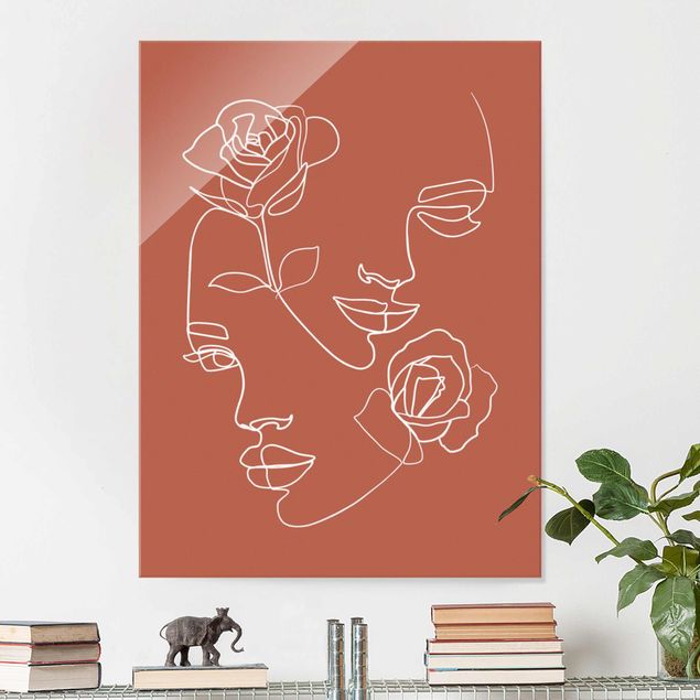 Obrazy kwiatowe Line Art Twarze kobiet Róże Miedź